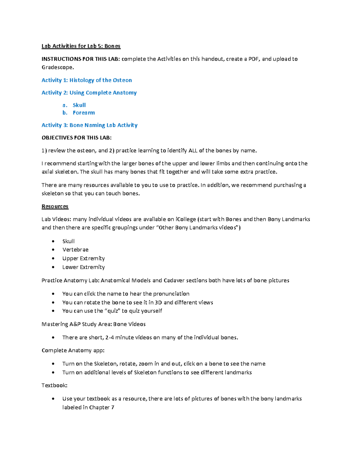 Week 5 Lab Activity - Bones (Osteon and Forearm Analysis) - Studocu