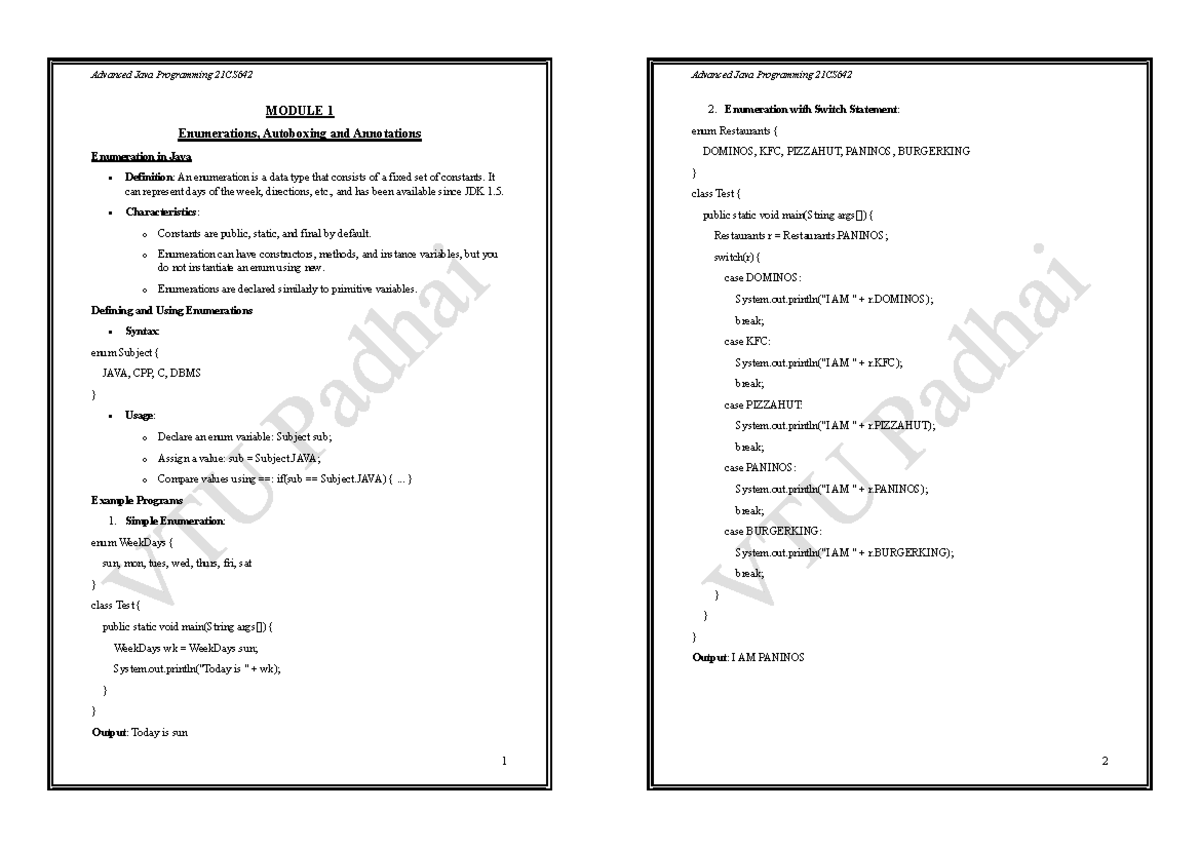 Module 1 Ajava (5 files merged) - MODULE 1 Enumerations, Autoboxing and ...