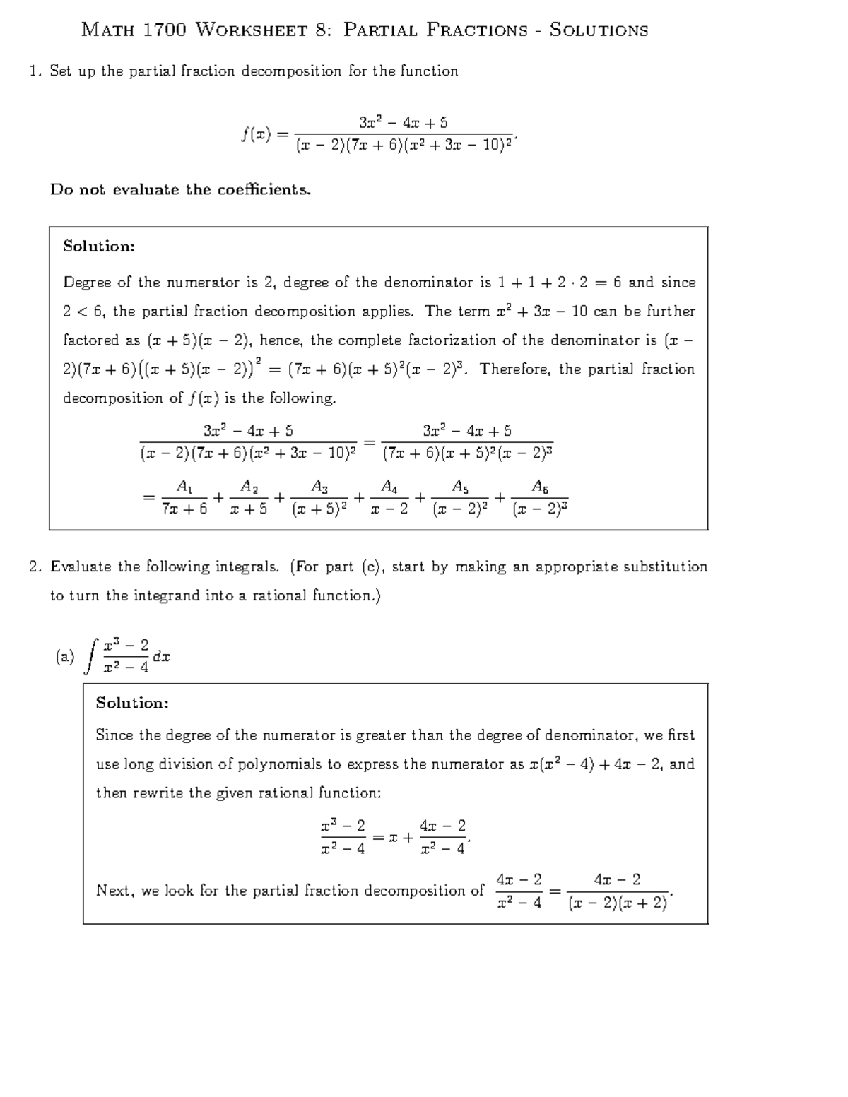 1700 Worksheet 8 Solutions - Copy - Math 1700 Worksheet 8: Partial ...