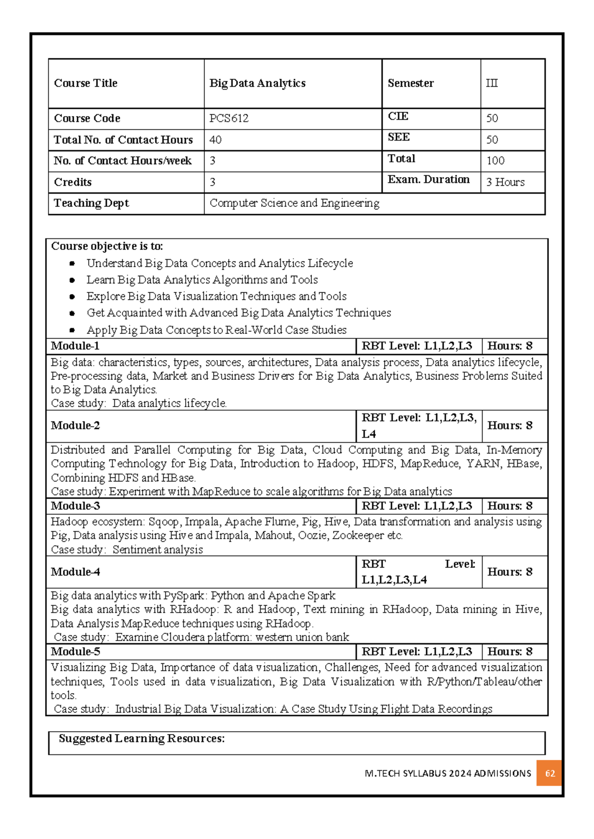 PCS612 Big Data Analytics Course Syllabus Overview - Studocu