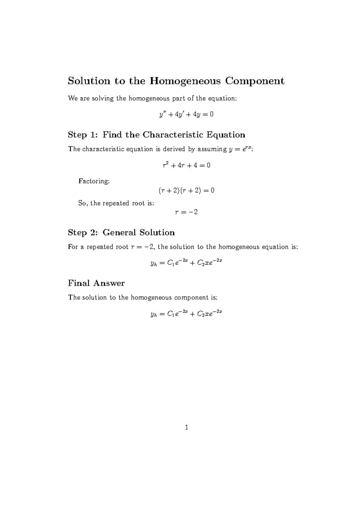 Homogeneous Component Solution - Solution to the Homogeneous Component ...