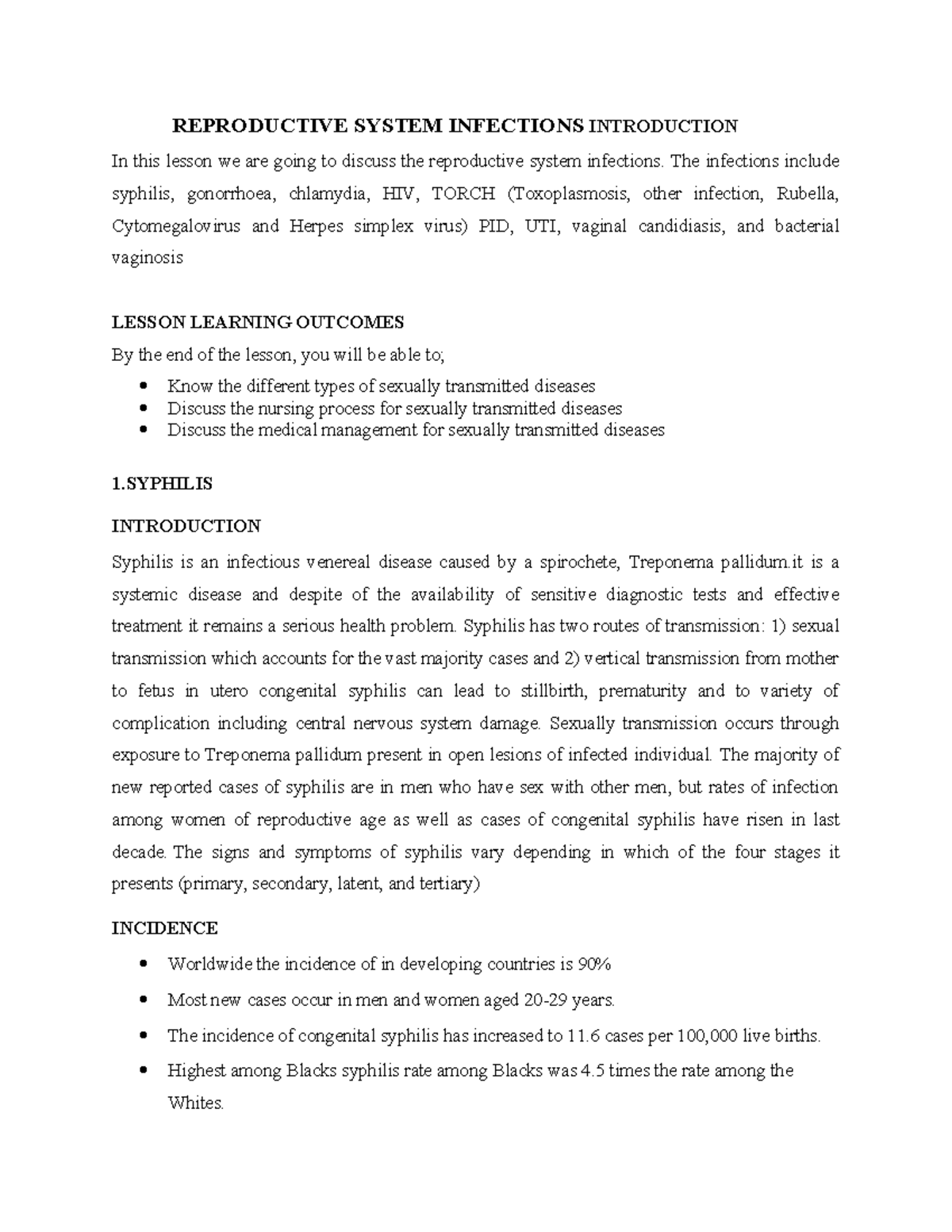 Reproductive System Infections: Overview and Key Learning Outcomes ...