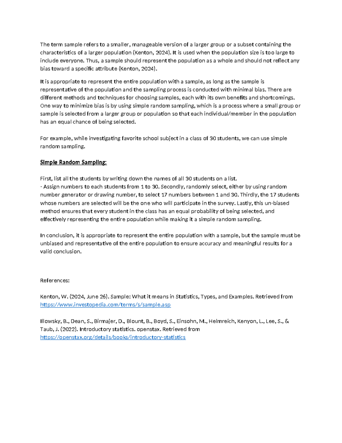 Discussion 1: Understanding Simple Random Sampling in Statistics - Studocu