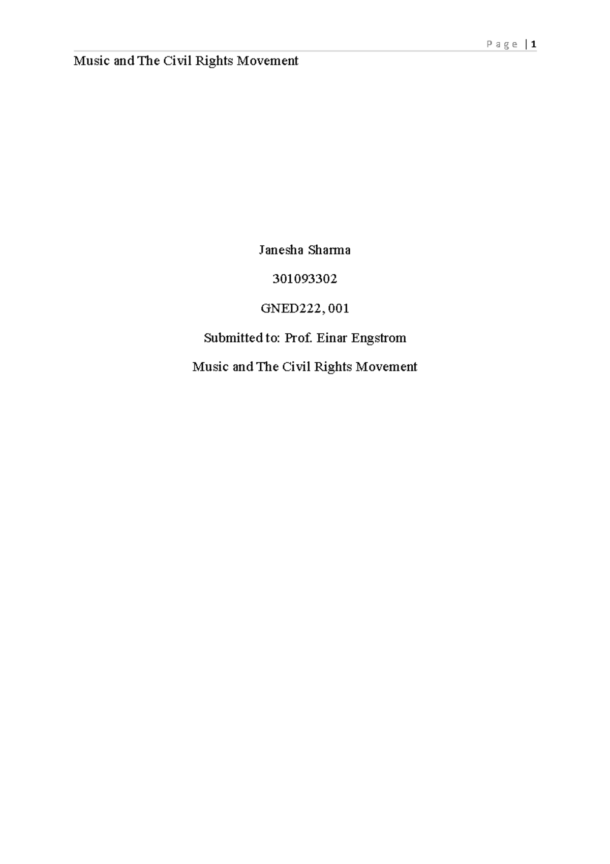 GNED222 worksheet - Music and The Civil Rights Movement Janesha Sharma ...