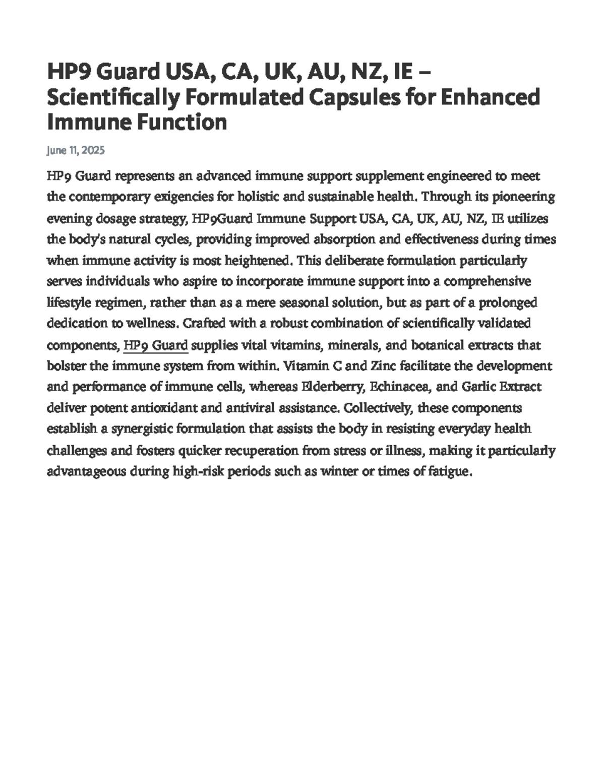 HP9 Guard Immune Support Capsules: Advanced Formulation for Wellness ...
