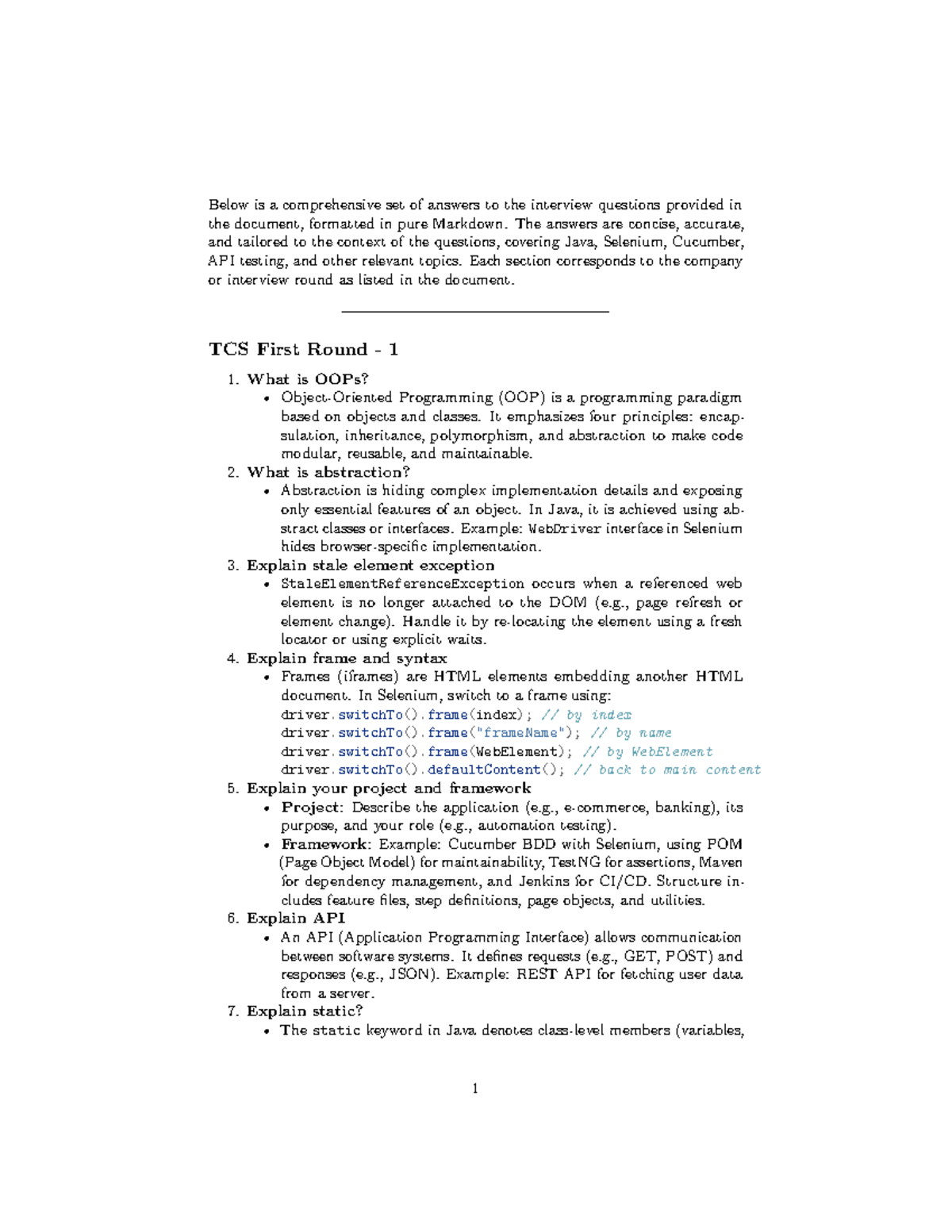 TCS Interview Questions & Answers on Java, Selenium, and API Testing ...