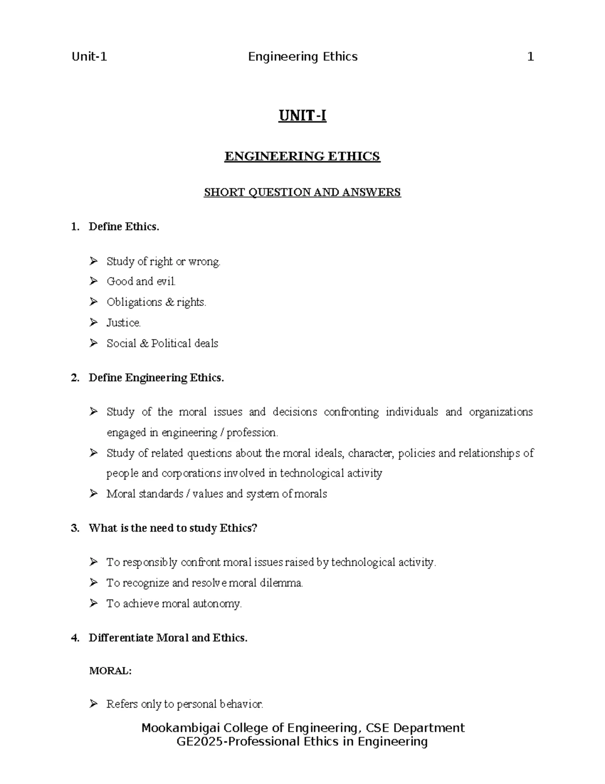 PE with part b ans - notes - GE8076 PROFESSIONAL ETHICS IN ENGINEERING ...