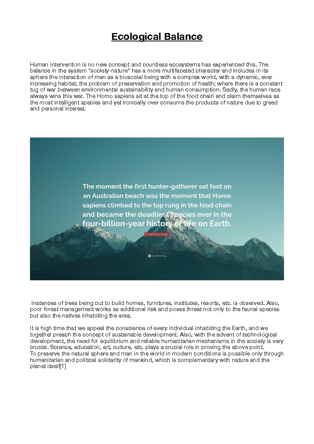 Ecological Balance - Assignment on Human-Nature Interaction - Studocu