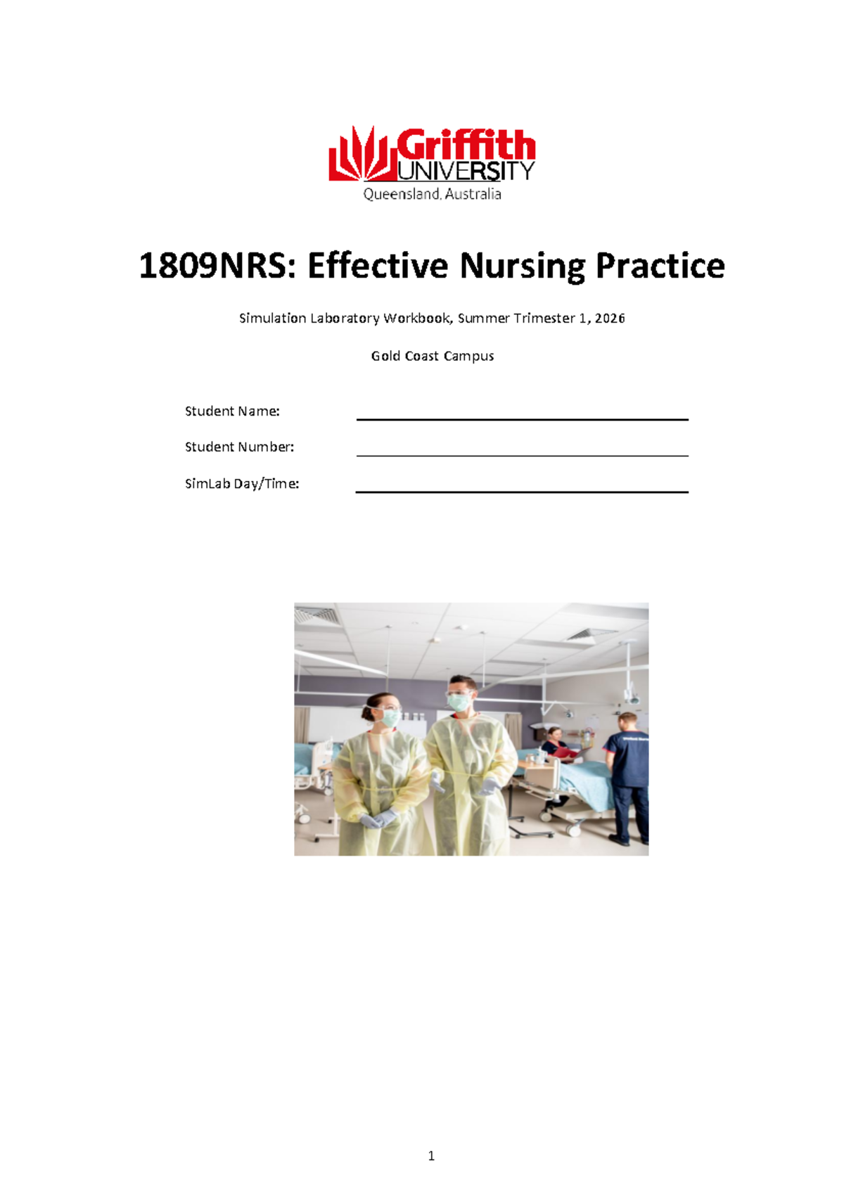 1809NRS: Effective Nursing Practice Sim Lab Workbook, Summer 2026 - Studocu