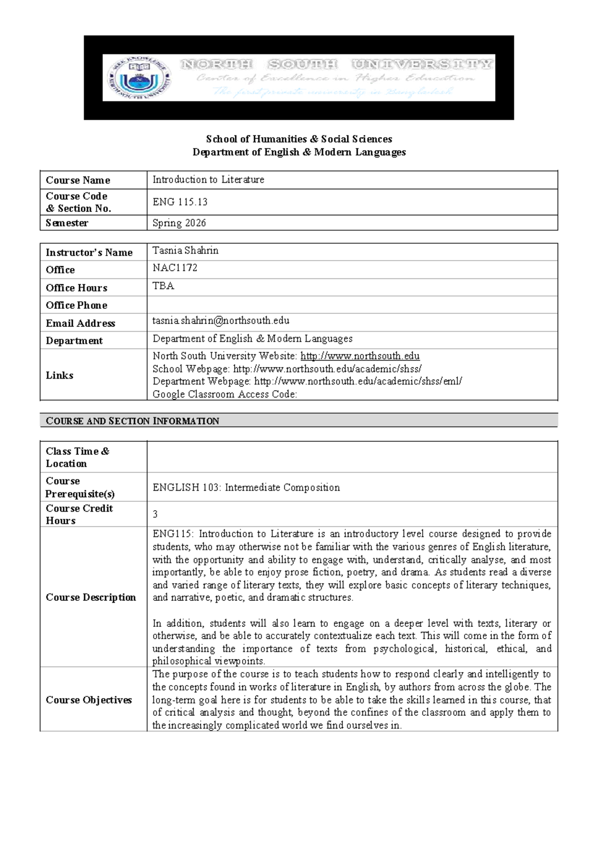 ENG 115.13 Course Outline: Introduction to Literature - Spring 2026 ...