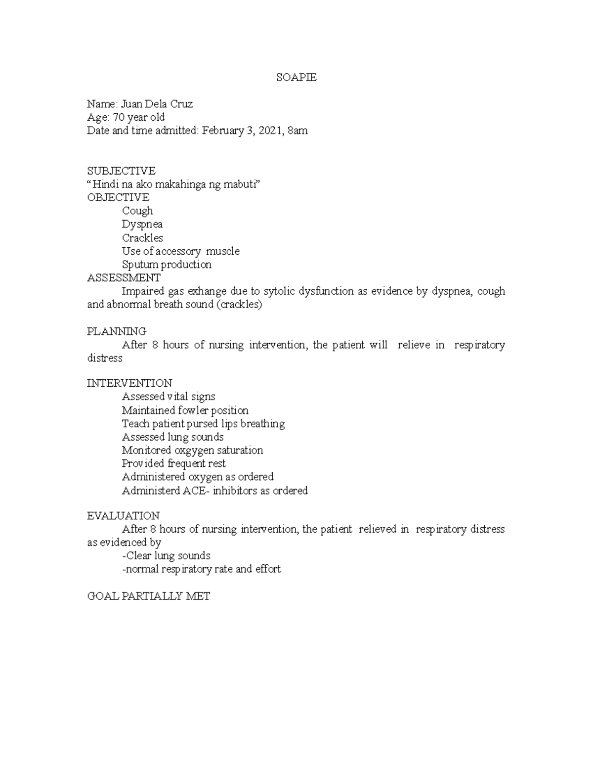 CHF SOAPIE Sample Case Study Documentation - Studocu