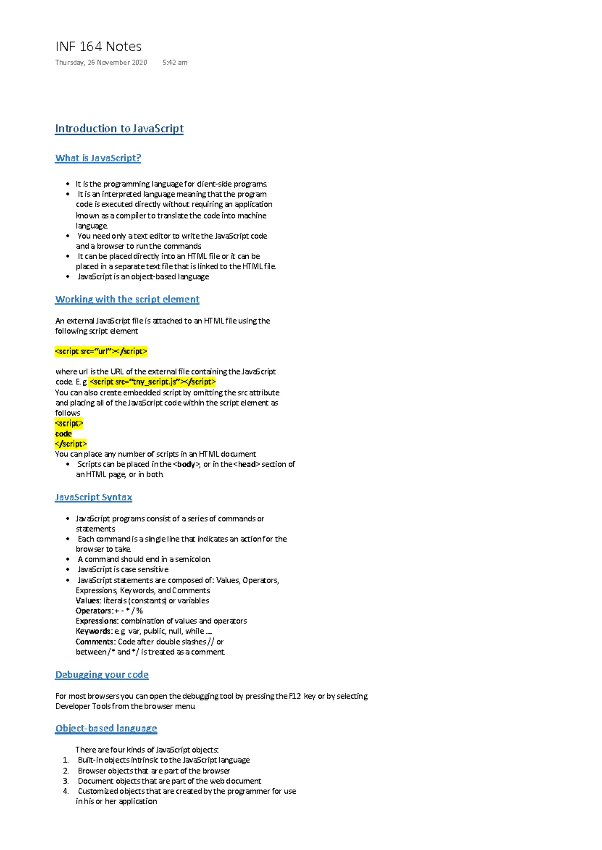 CS101 - L2 to L5 Summary: Object-Oriented Programming Concepts - Studocu