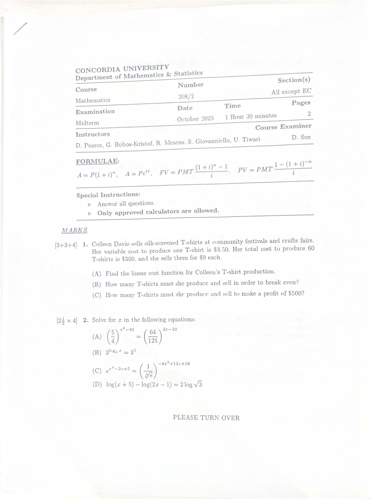 Math 208 Midterm Exam Review - Fall 2025 - Studocu