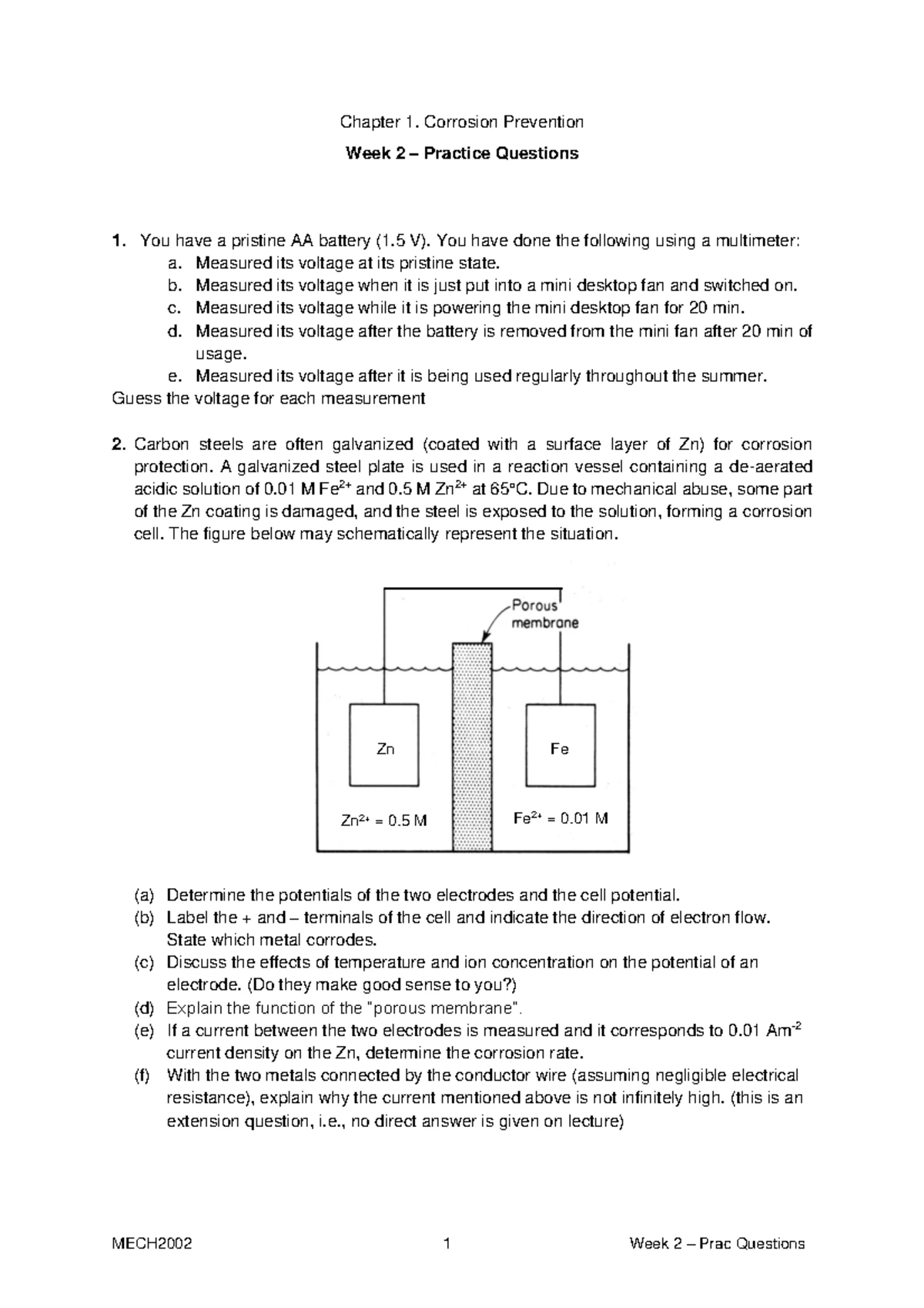 MECH2002 Week 5 - Corrosion Prevention Prac Questions & Anode Design ...
