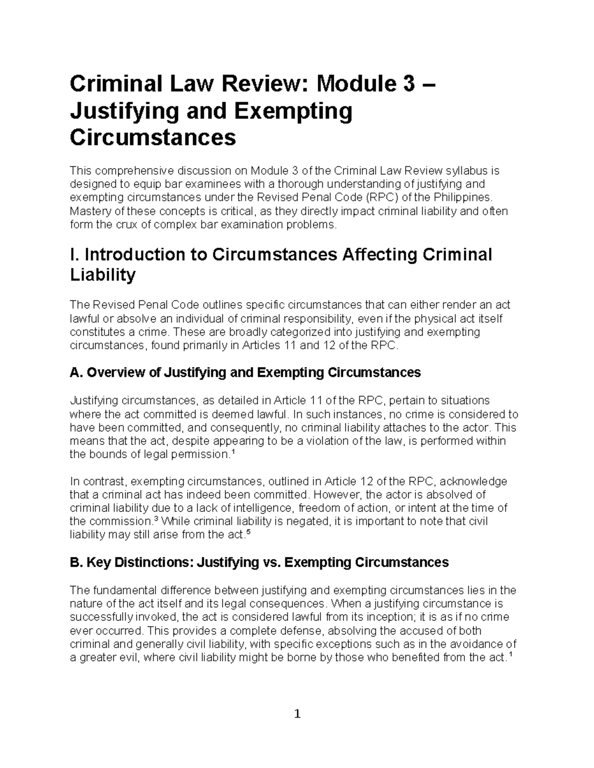 Criminal Law Review (Module 3): Justifying & Exempting Circumstances ...