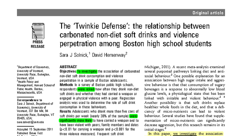 The Impact of Carbonated Soft Drinks on Violence Among Boston High ...