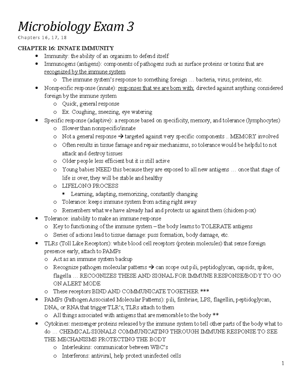 Microbiology 4:5:18 Exam 3 Study Guide: Innate & Adaptive Immunity ...