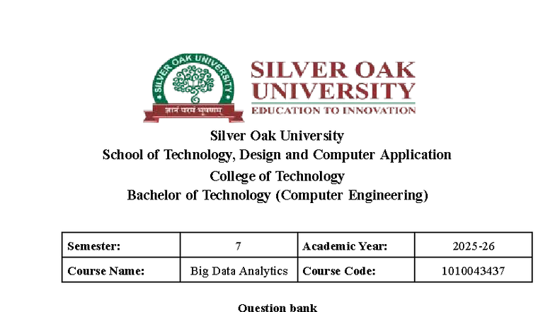 BDA 8 Question Bank: Big Data Concepts and Applications - Studocu
