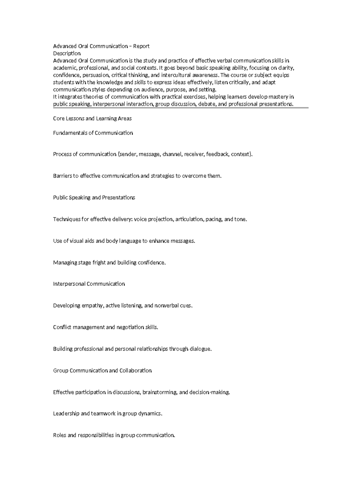 Advanced Oral Communication Report (AOC 101) - Studocu