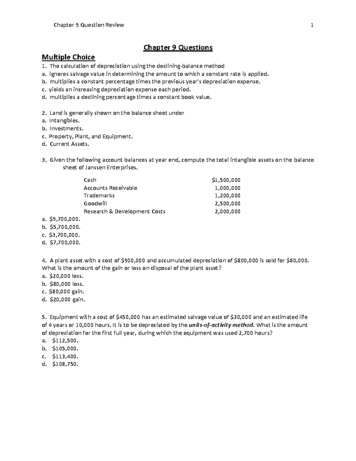 Chapter 9 Review Questions and Solutions for Accounting Concepts - Studocu
