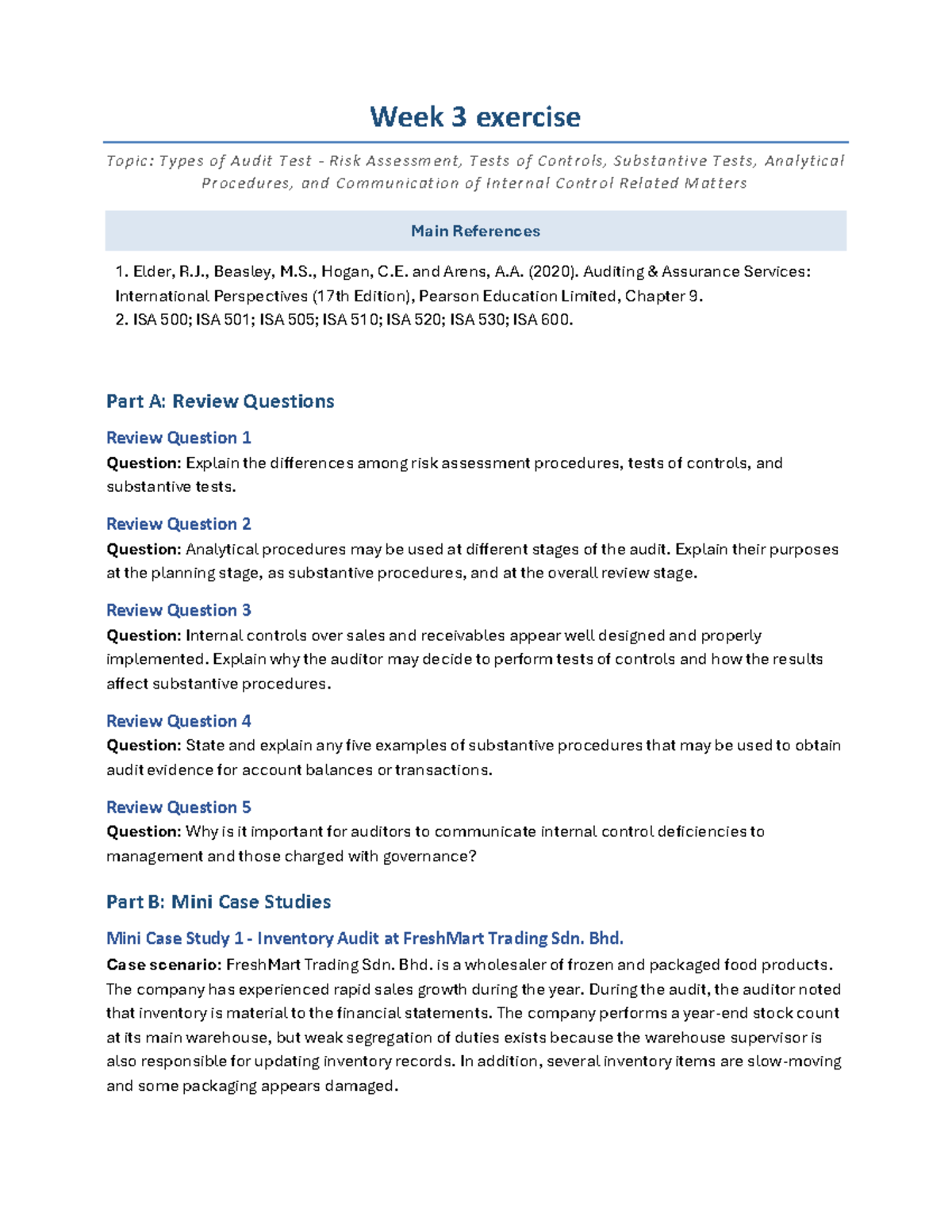 CIA2011 Week 3 Exercise: Audit Test Types & Risk Assessment Techniques ...