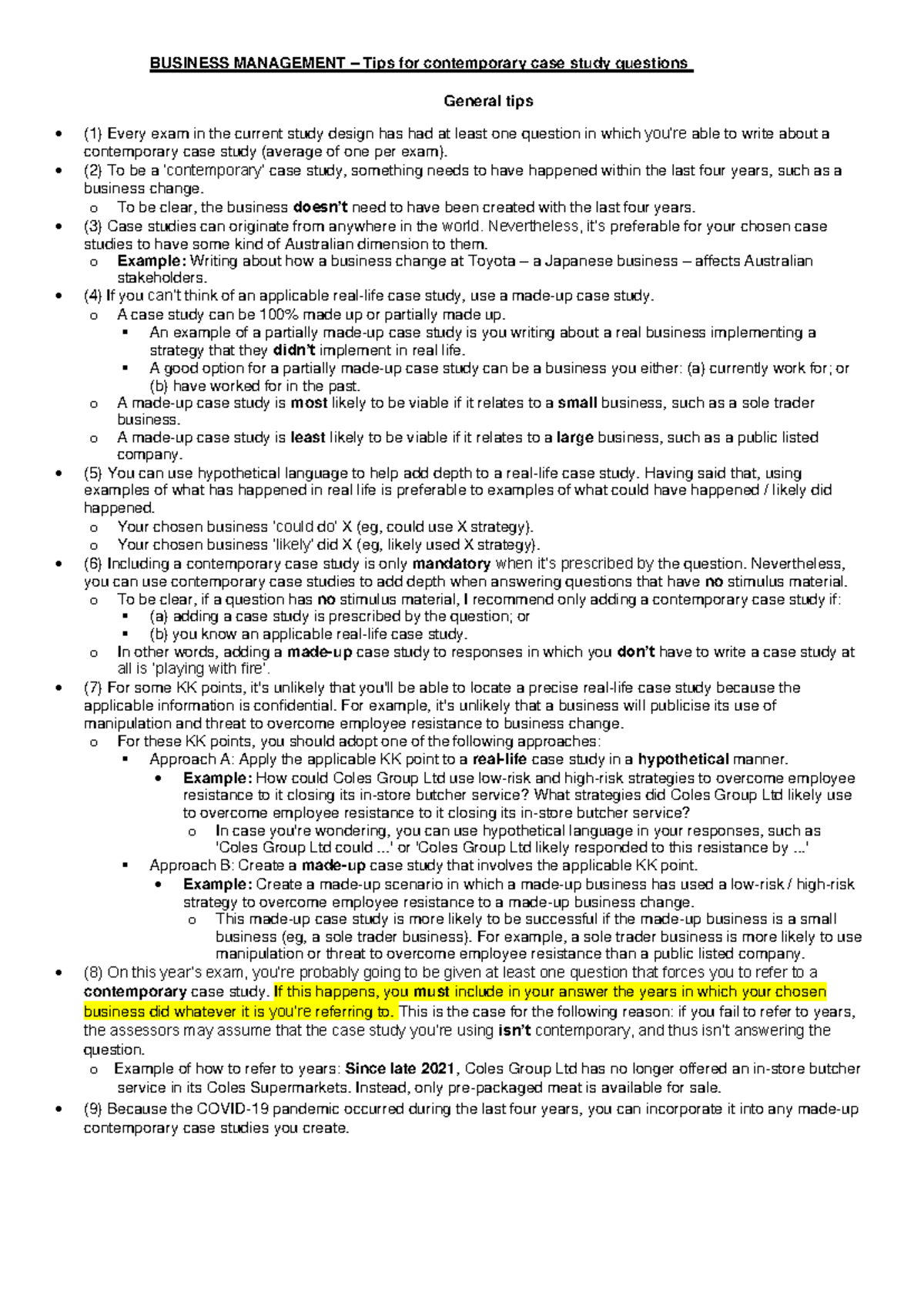 BUSINESS MANAGEMENT Case Study Tips for Contemporary Questions - Studocu