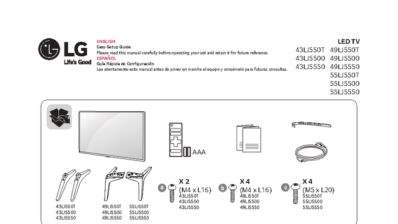 LG LED TV 43LJ550T/49LJ550T Setup Guide - Studocu