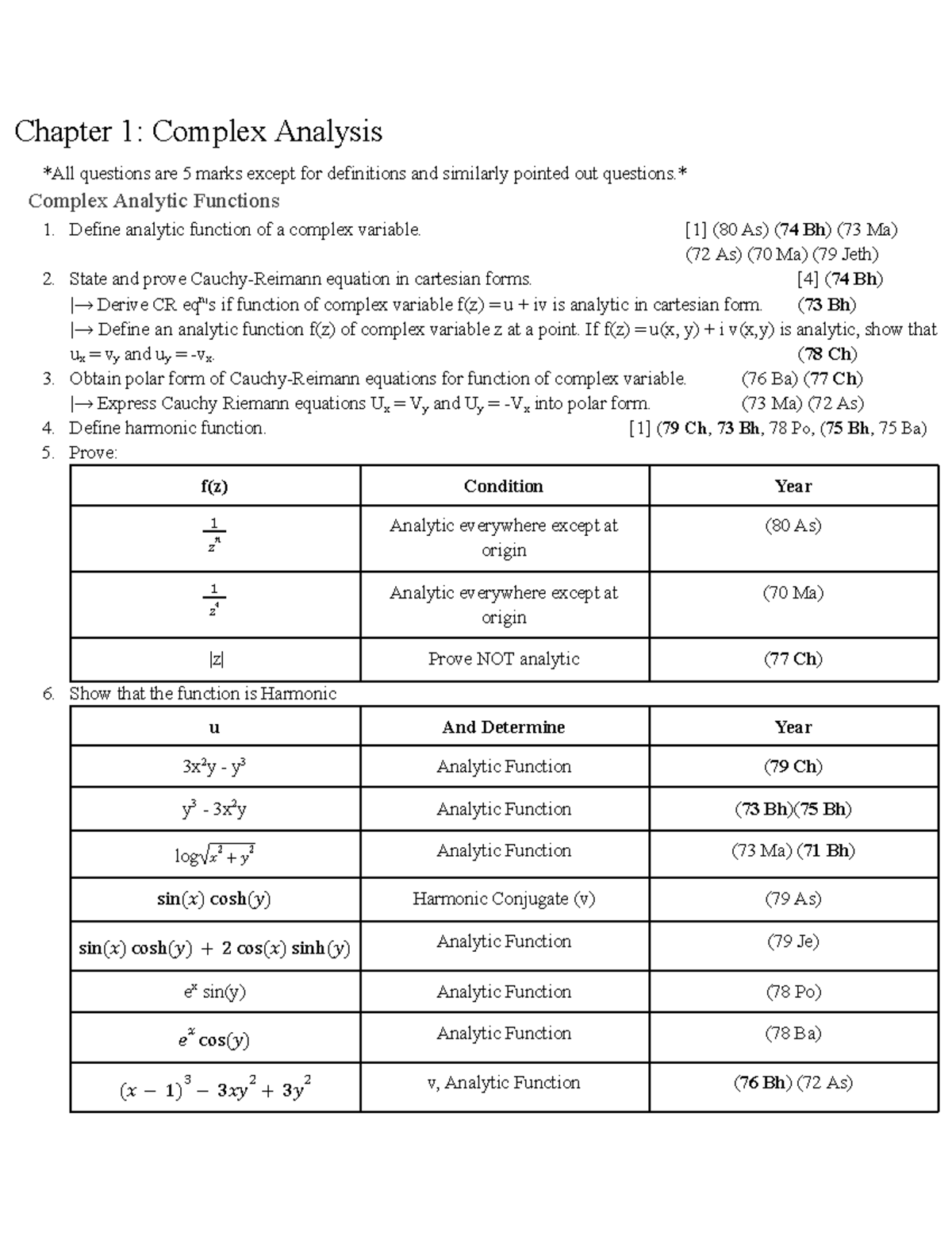 Chapter 1: Complex Analysis Past Questions and Solutions (80 As, 79 Ch ...