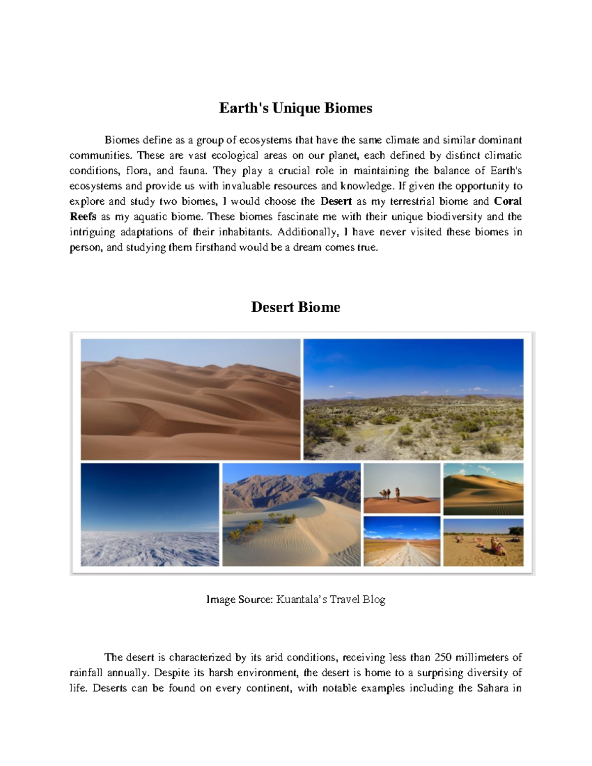 BIomes characteristics - Earth's Unique Biomes Biomes define as a group ...