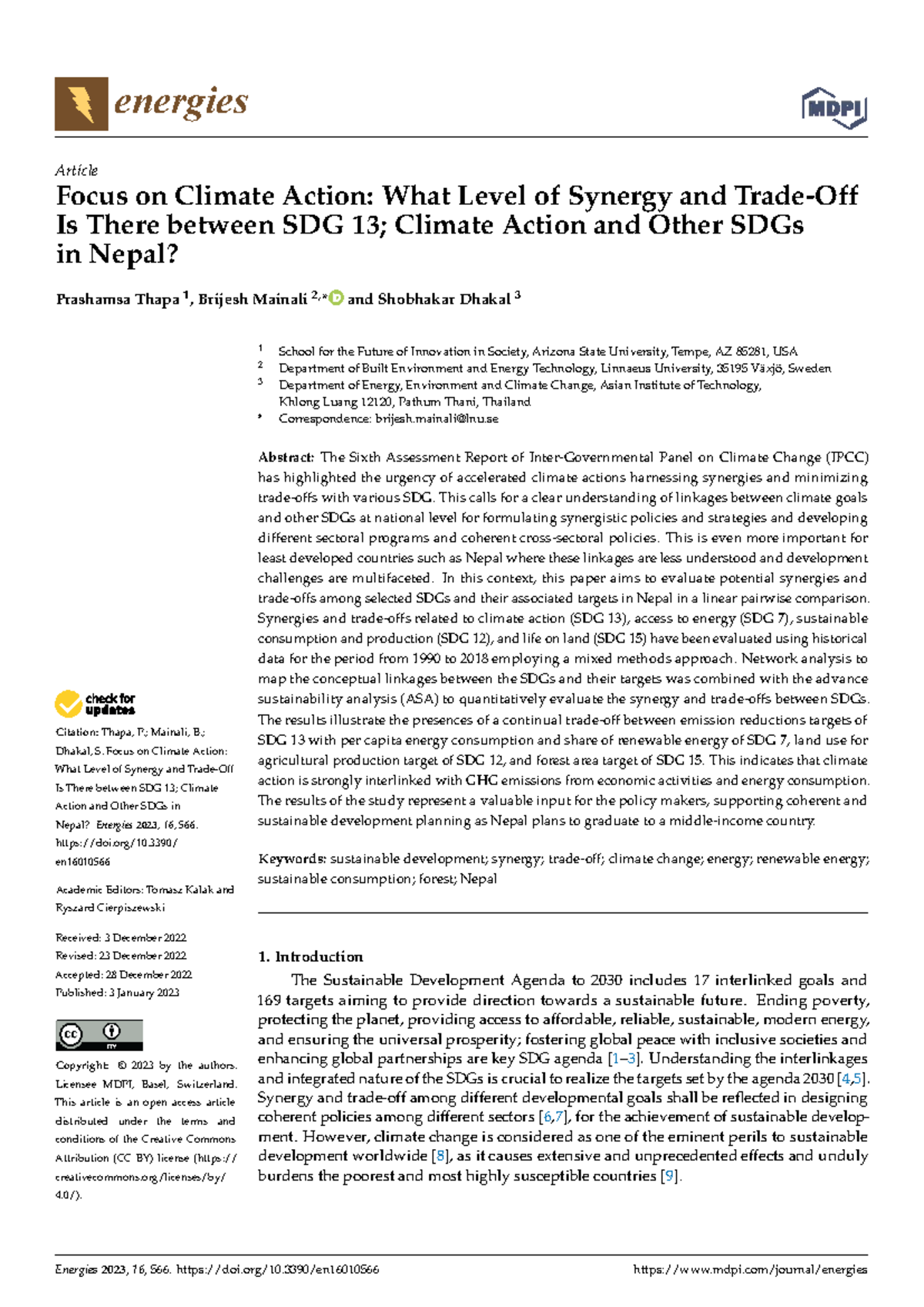 Synergy Between SDG Climate Action and Other SDGs in Nepal: An Analysis ...