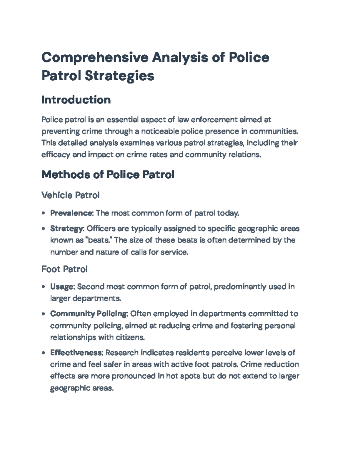 Analysis of Police Patrol Strategies: Efficacy and Community Impact ...