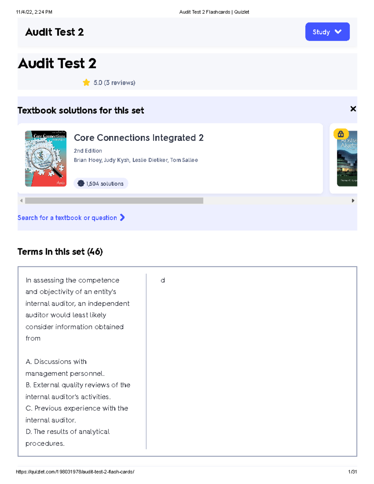 Audit Test 2 Flashcard Study Guide for Review and Preparation - Studocu