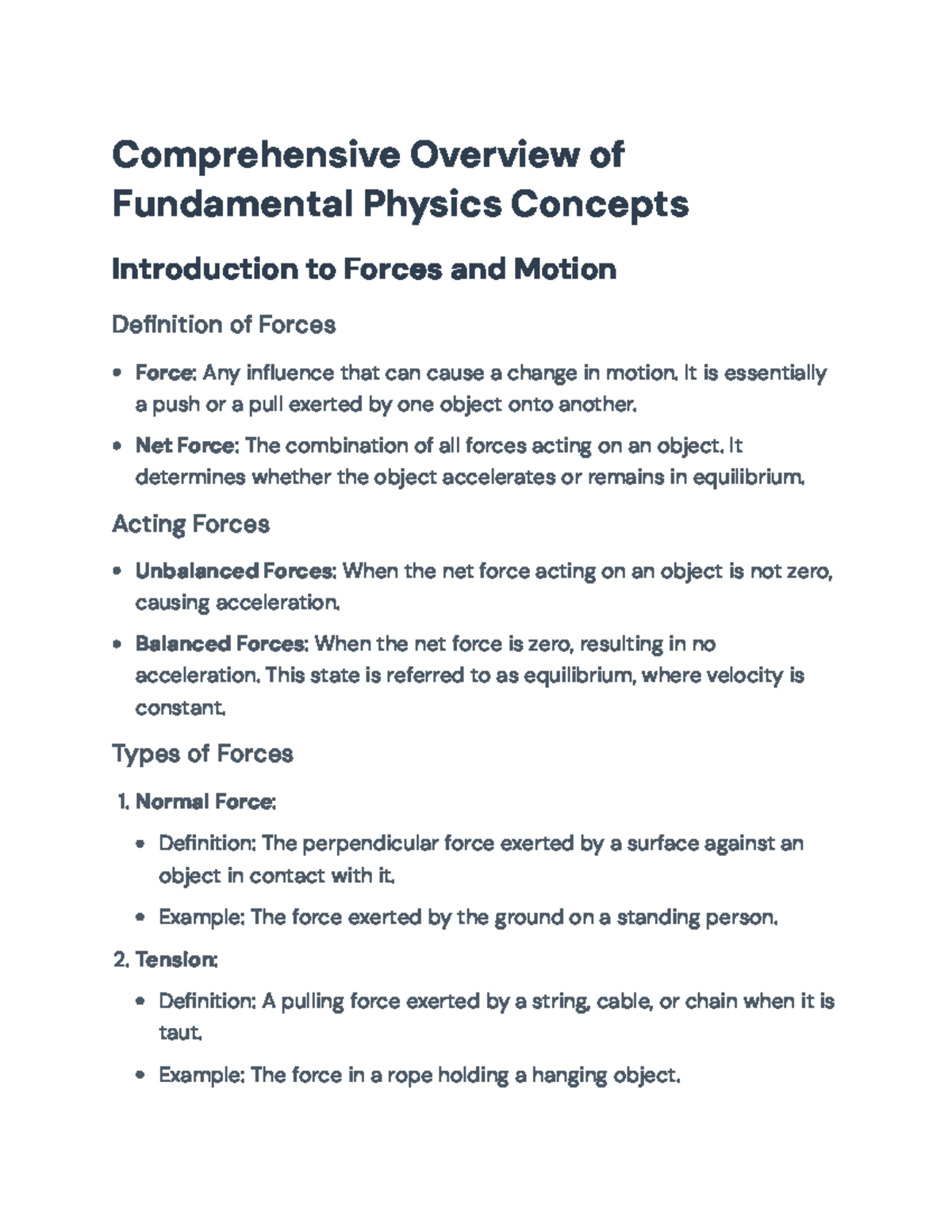 Comprehensive Overview of Physics Concepts: Forces and Motion ...