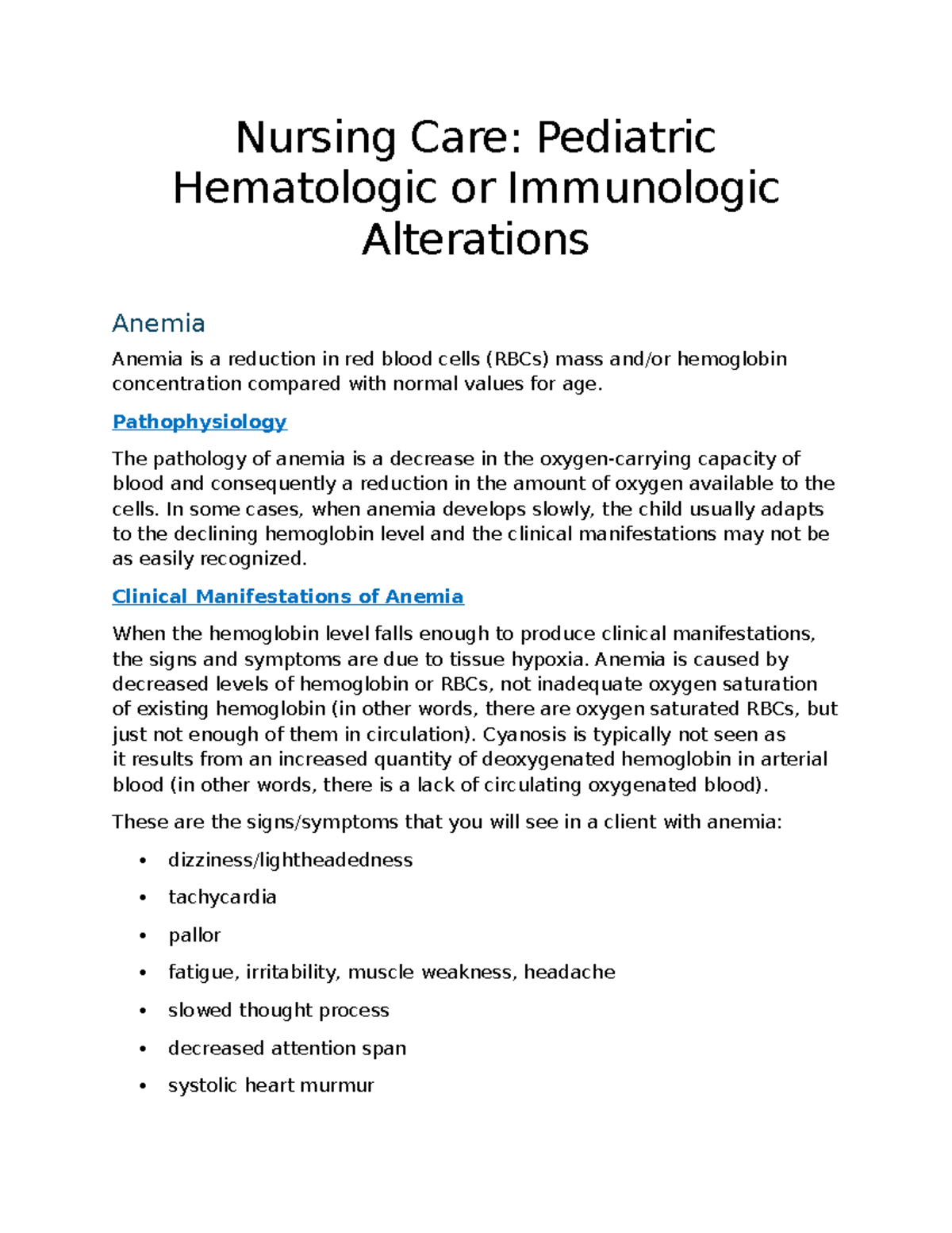 Nursing Care: Pediatric Hematologic Disorders - Anemia & Hemophilia (M3 ...