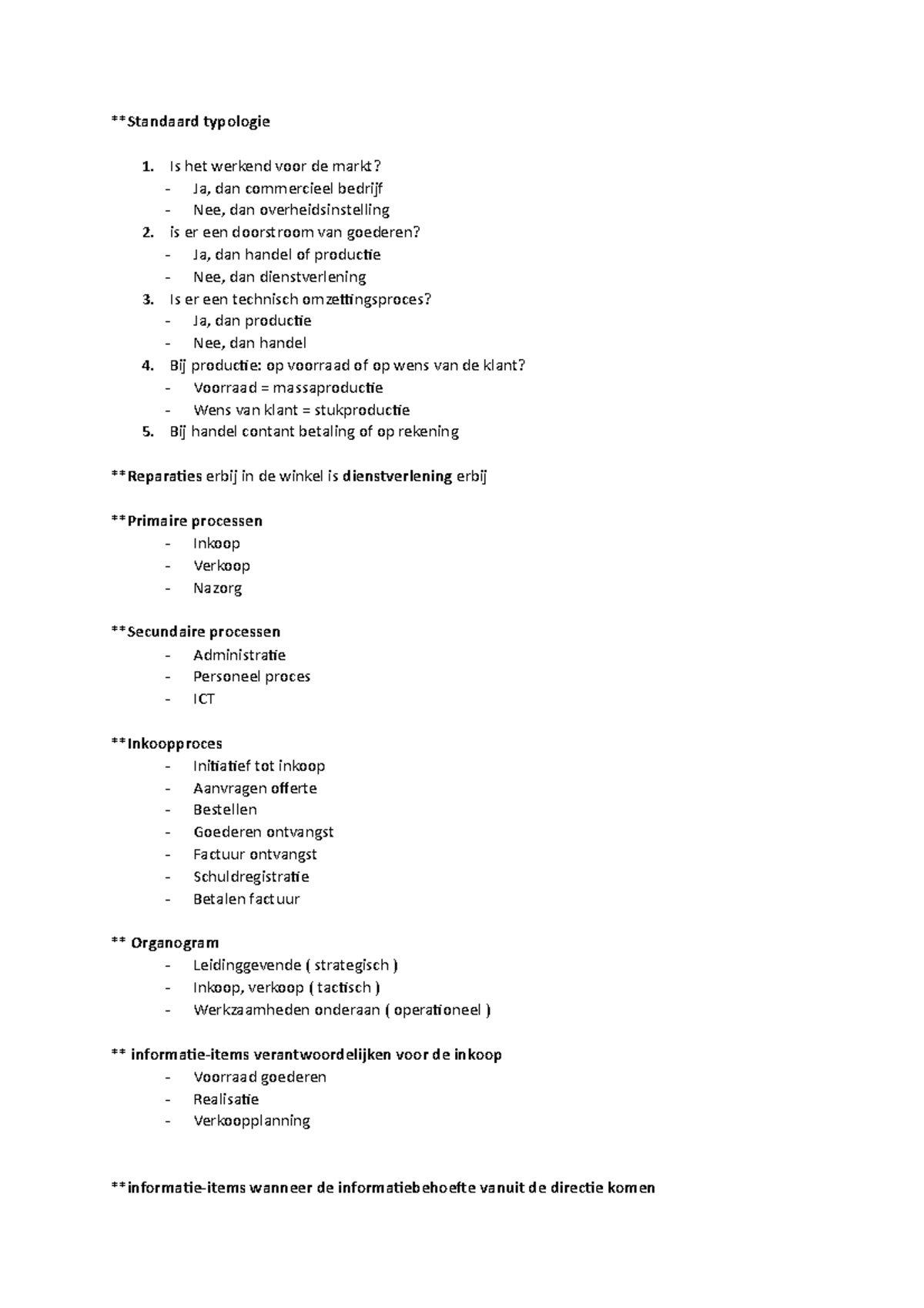 Samenvatting BIV: Typologie, Processen en Informatievoorziening ...