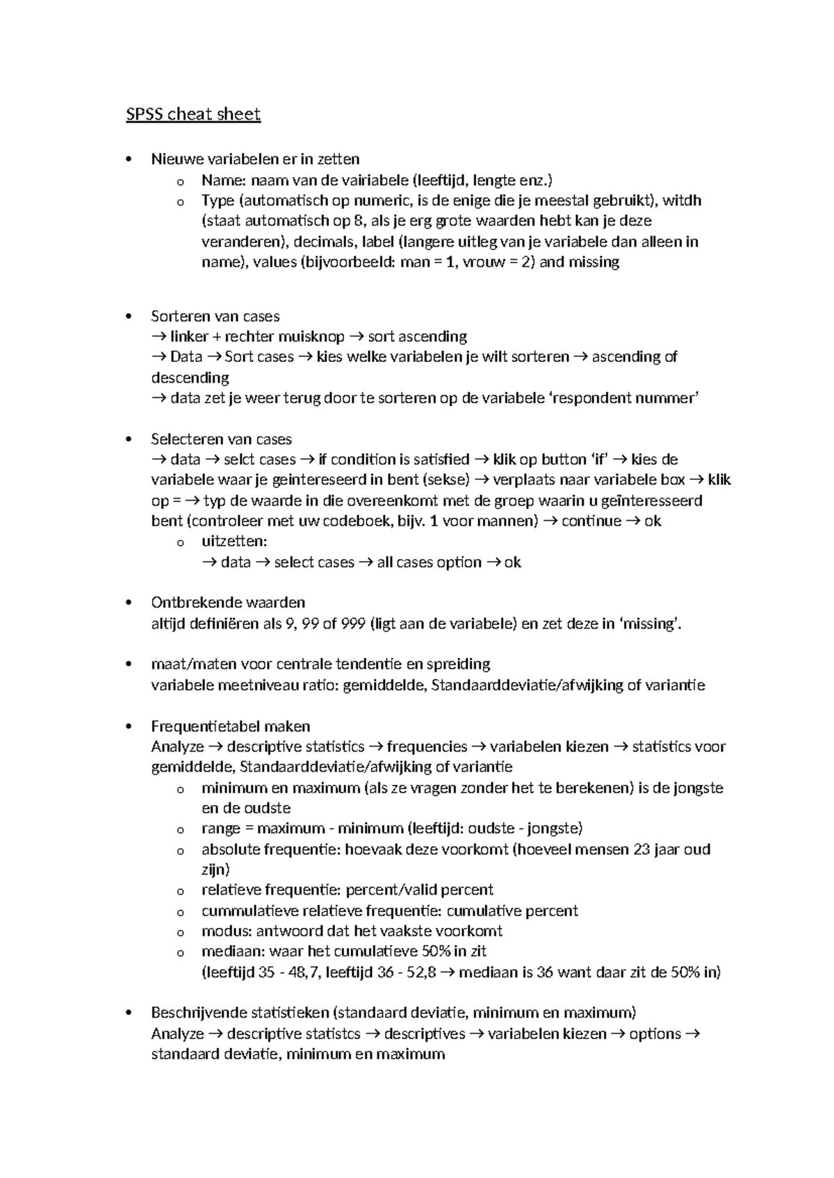 SPSS Cheat Sheet for Data Analysis Techniques and Graphing - Studeersnel
