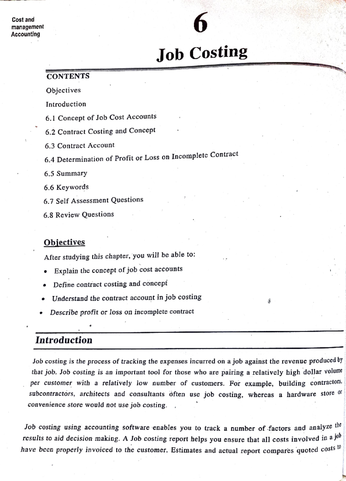 BBA 201 Job Costing - 6 Cost and management Accounting Job Costing ...