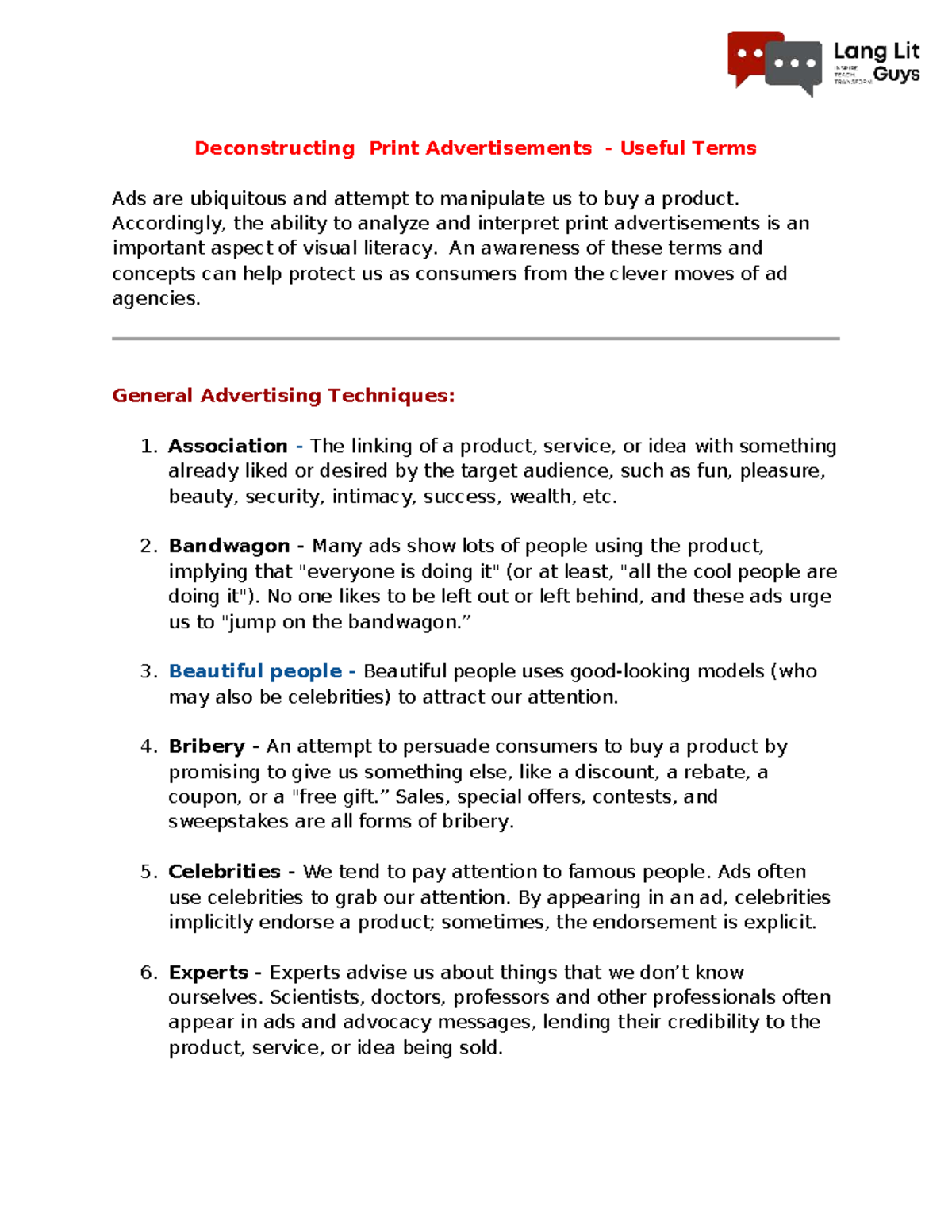 3 Print Advertisements Terminology: Key Terms & Techniques - Studocu