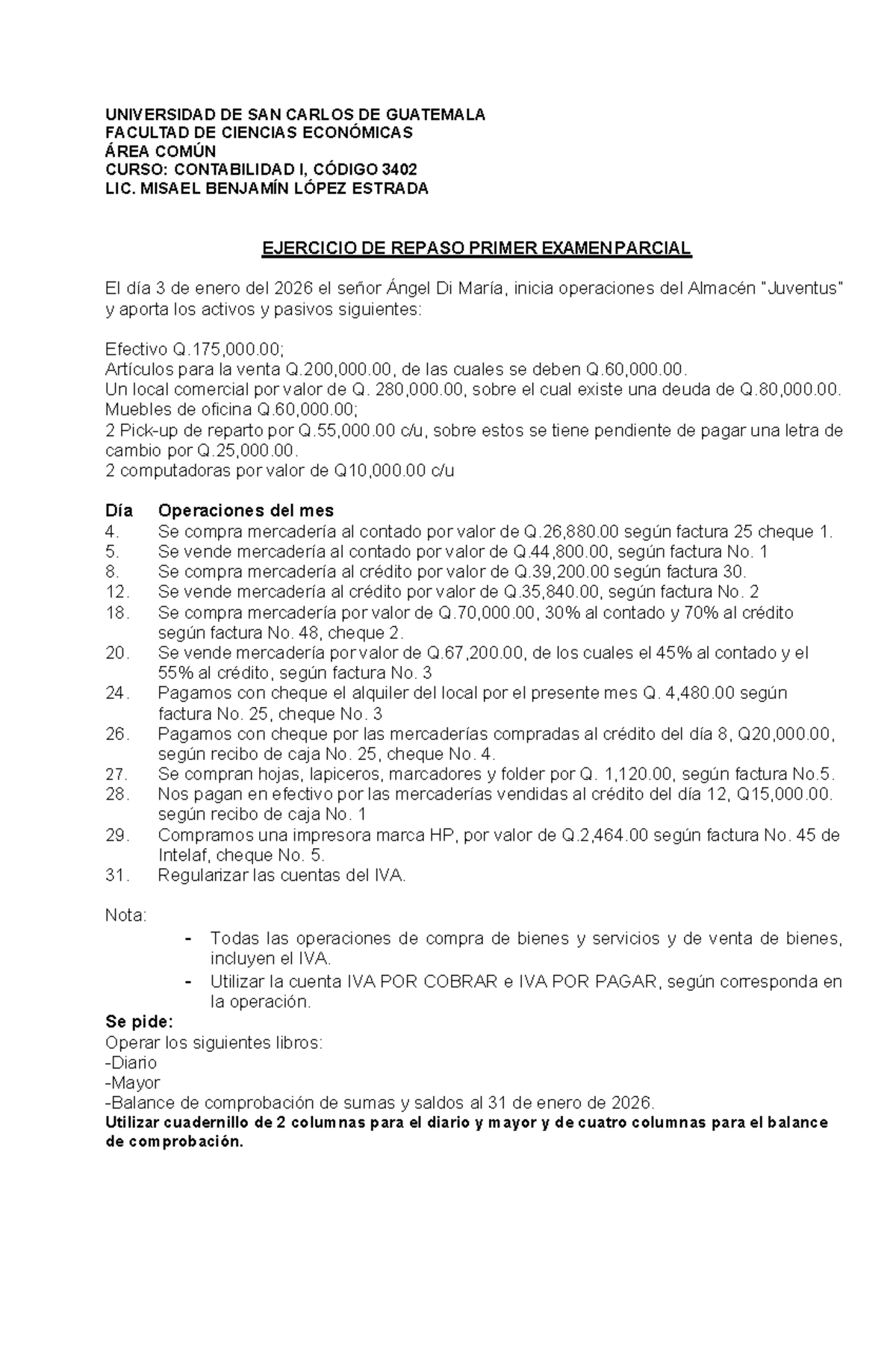 Repaso para el Primer Examen Parcial de Contabilidad I - 3402 - Studocu