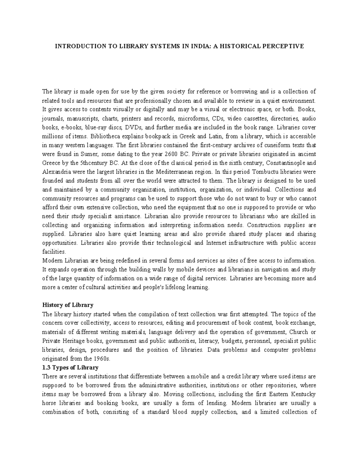 1 Introduction TO Library Systems IN India A Historical Perceptive ...