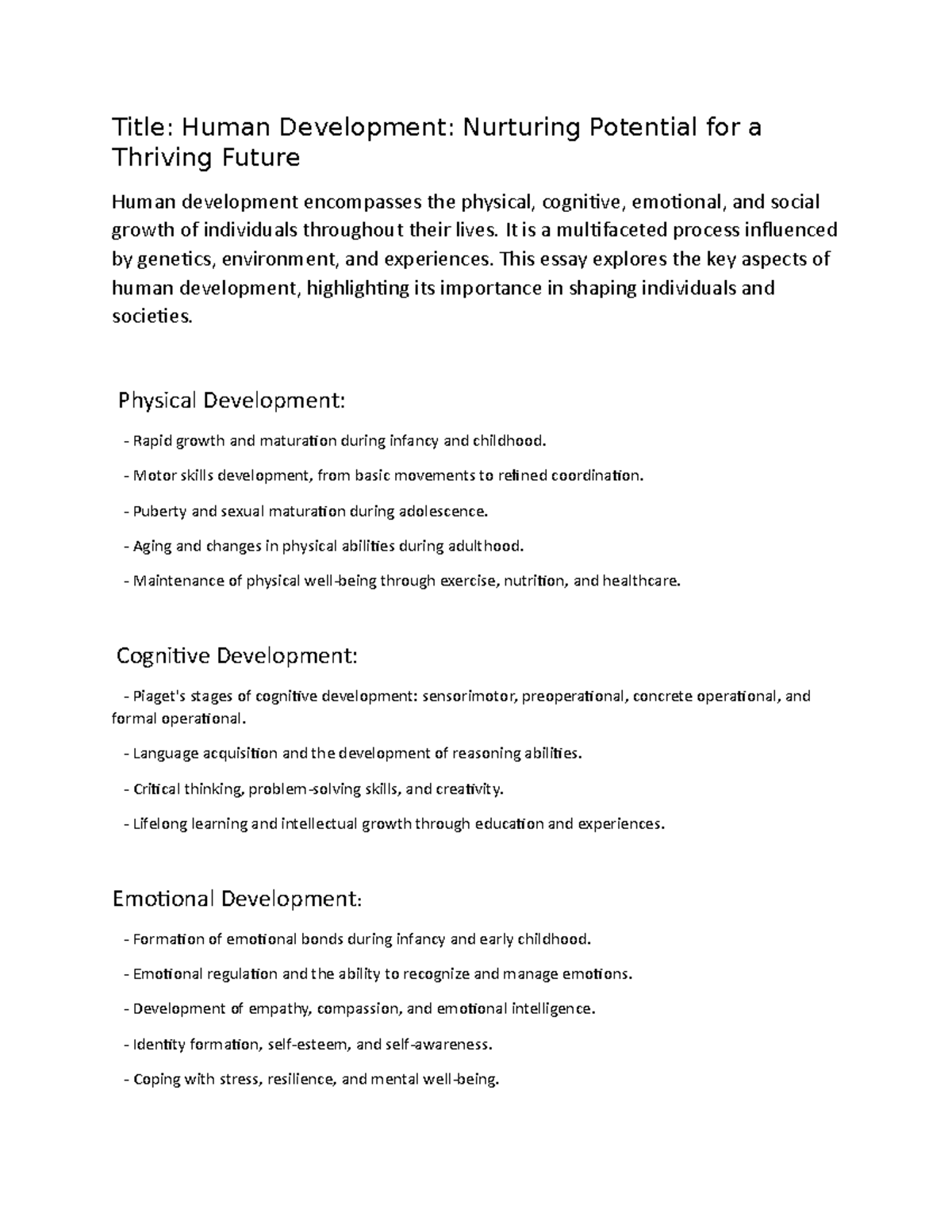 Human Development Nurturing Potential for a Thriving Future - Title ...