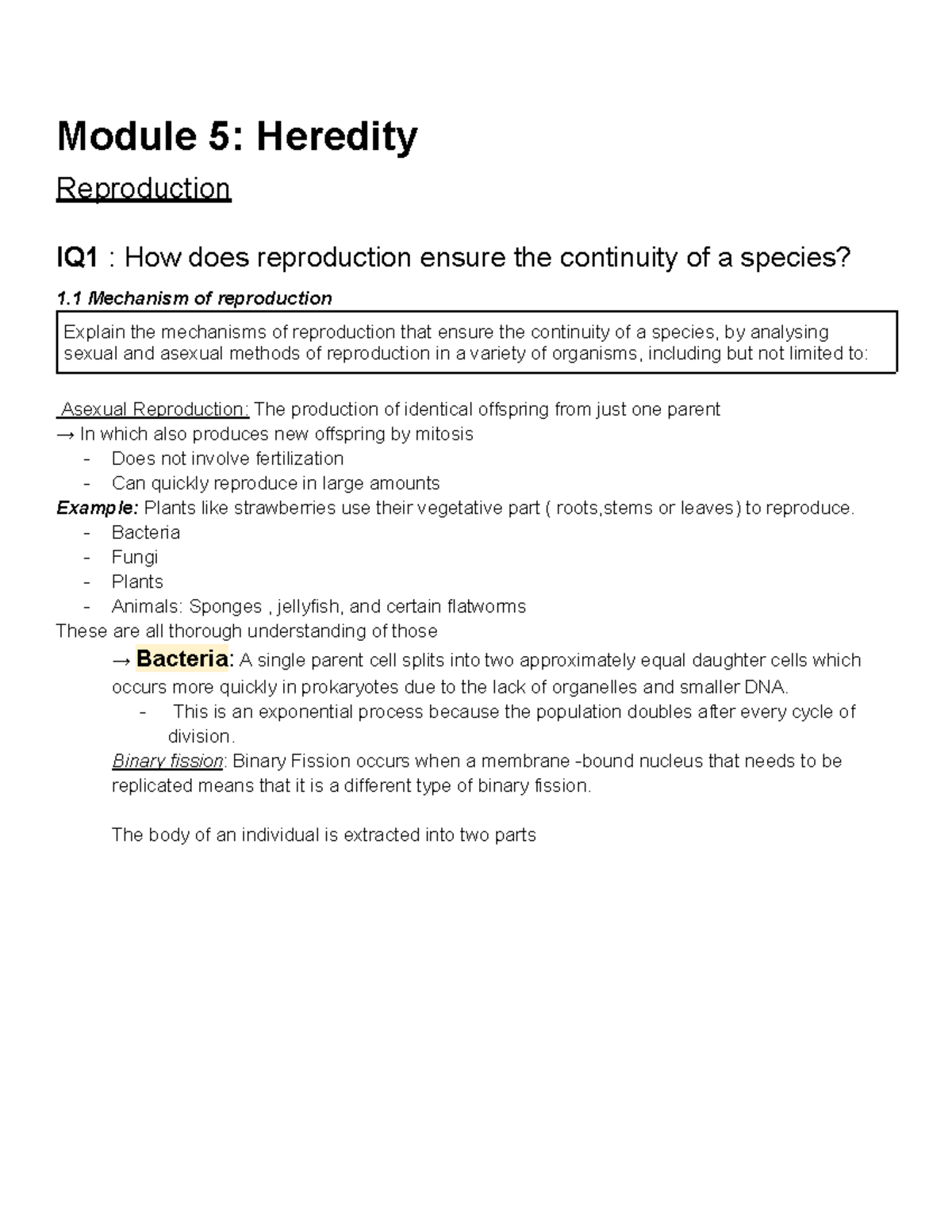 Year 12 Biology Notes: Module 5 - Heredity & Reproduction Mechanisms ...
