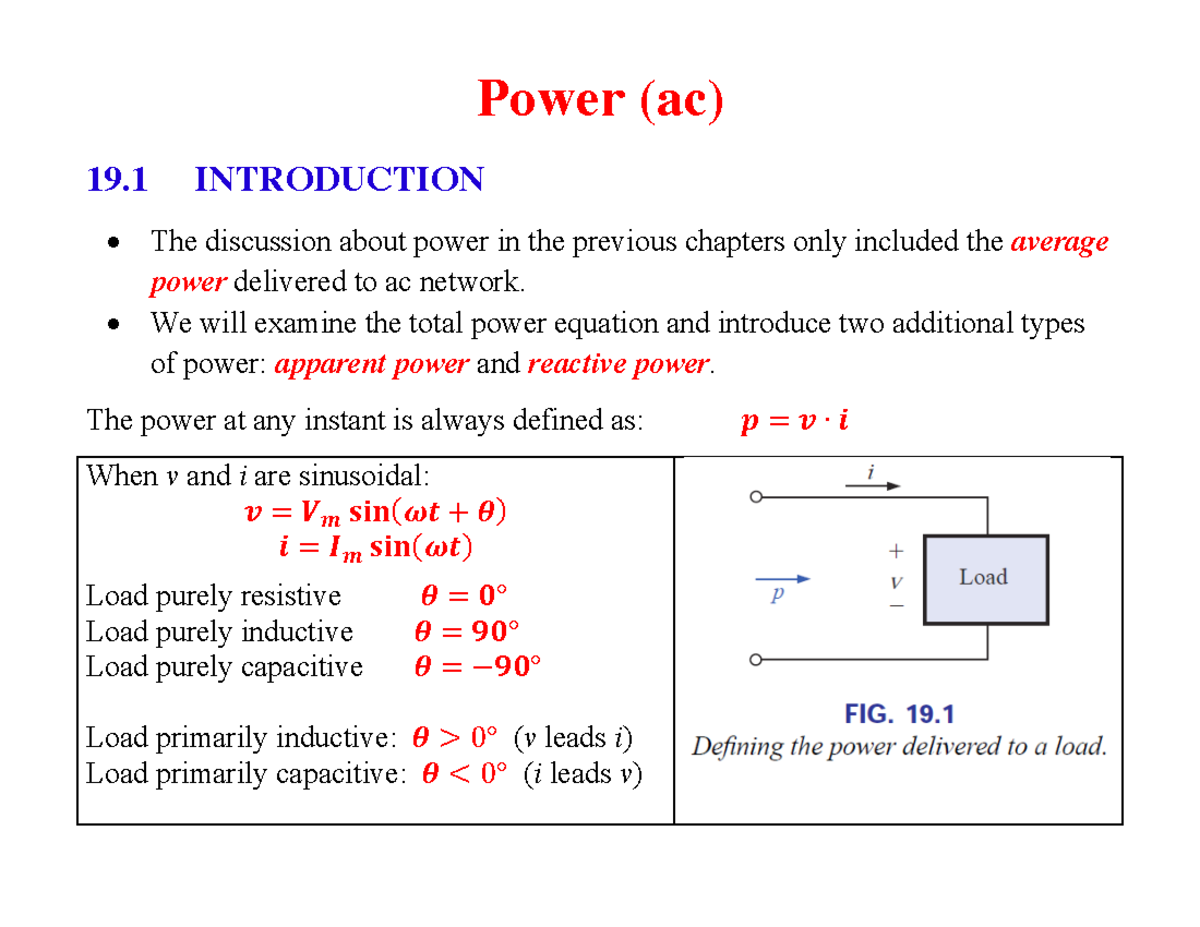 Slides 18 ch 19- Power (ac) - Power (ac) 19 INTRODUCTION x The ...