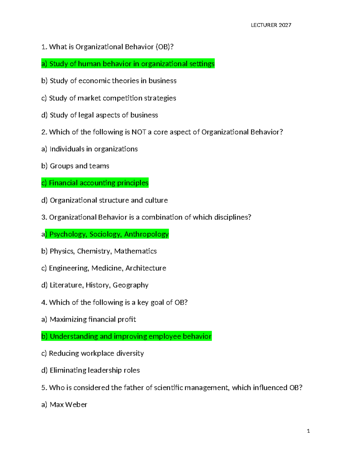 LECTURER 2027: Comprehensive Notes on Organizational Behavior (OB ...
