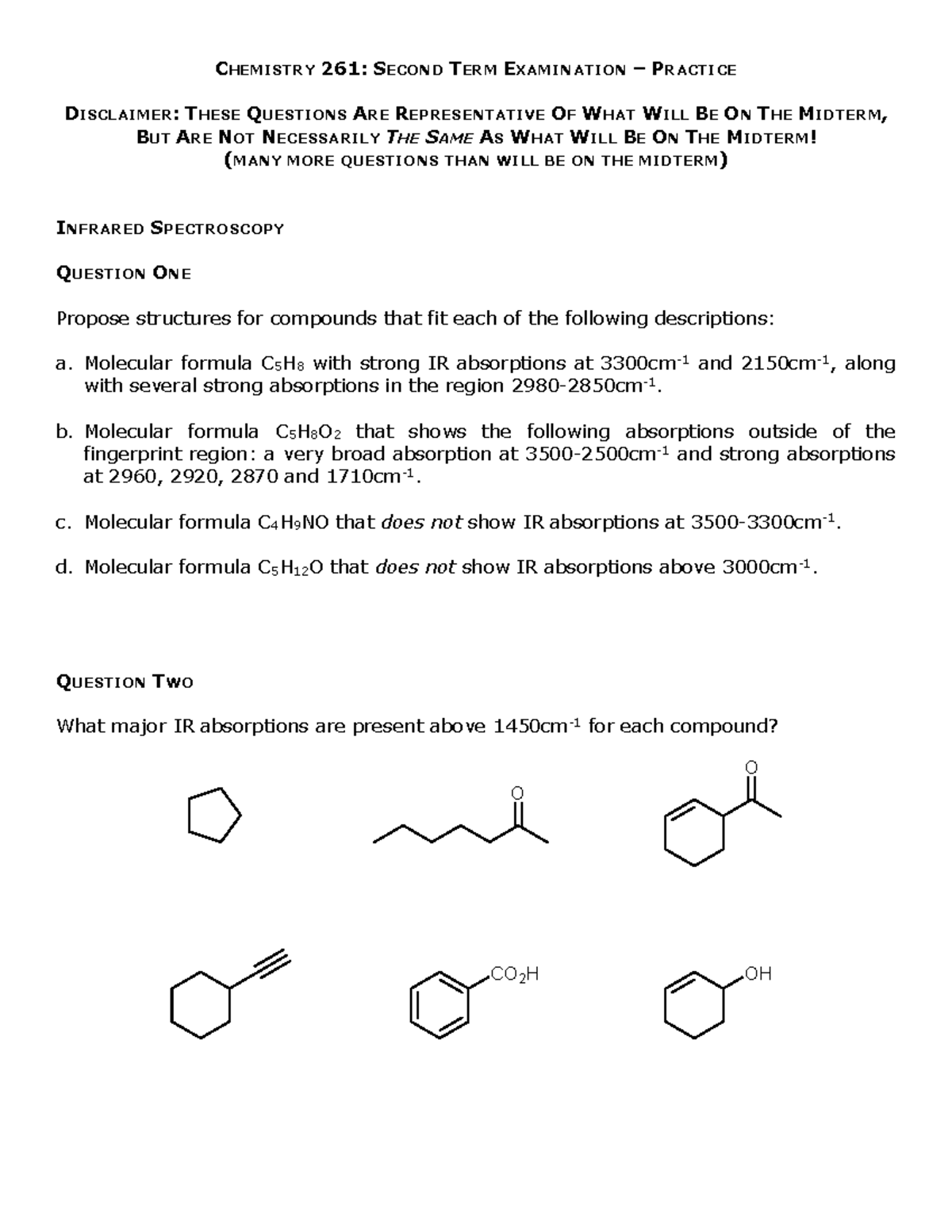 CHEM 261: Midterm 2 Exam Practice Questions and Solutions - Studocu