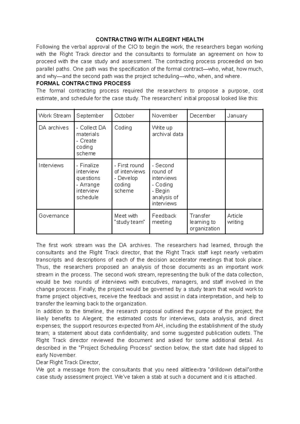 Contracting Process for Case Study with Alegent Health: Overview - Studocu