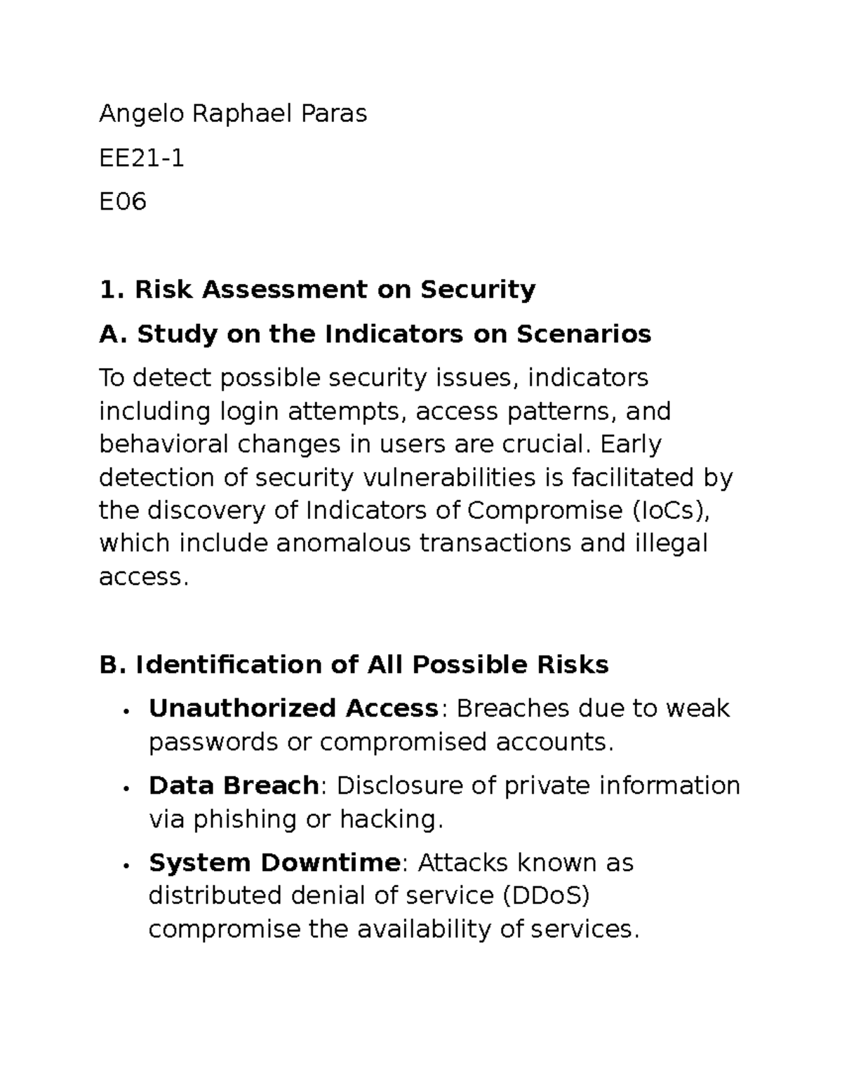 Risk Assessment on Security E06: Identifying Online Threats and ...