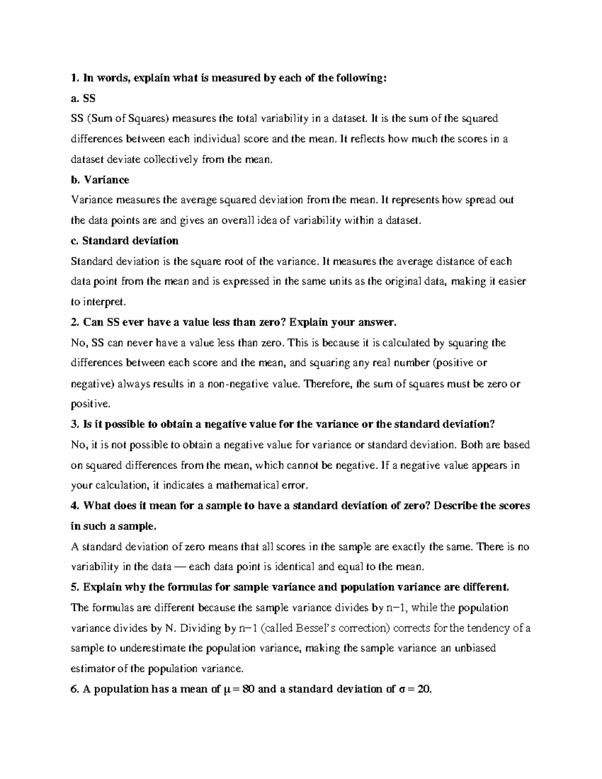 Chapter 4 Problems Summary - SS, Variance, and Standard Deviation - Studocu