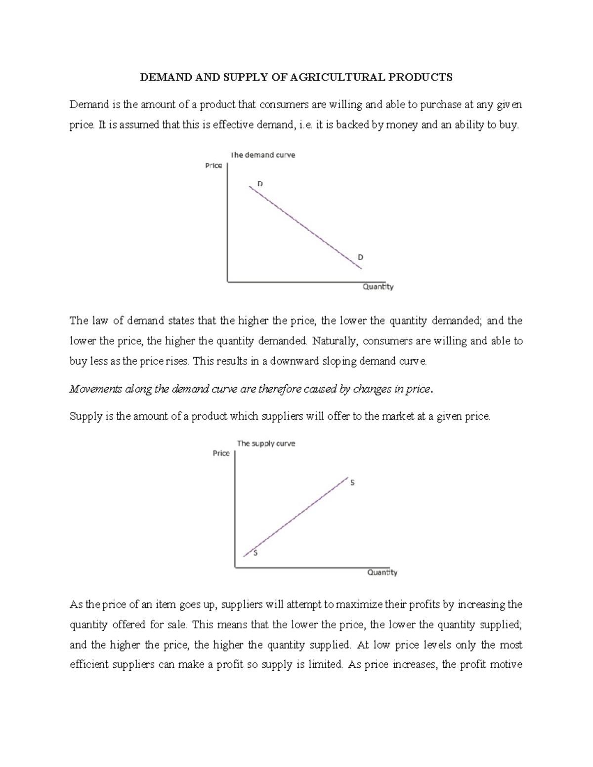 ECON 101: Demand and Supply of Agricultural Products Explained - Studocu
