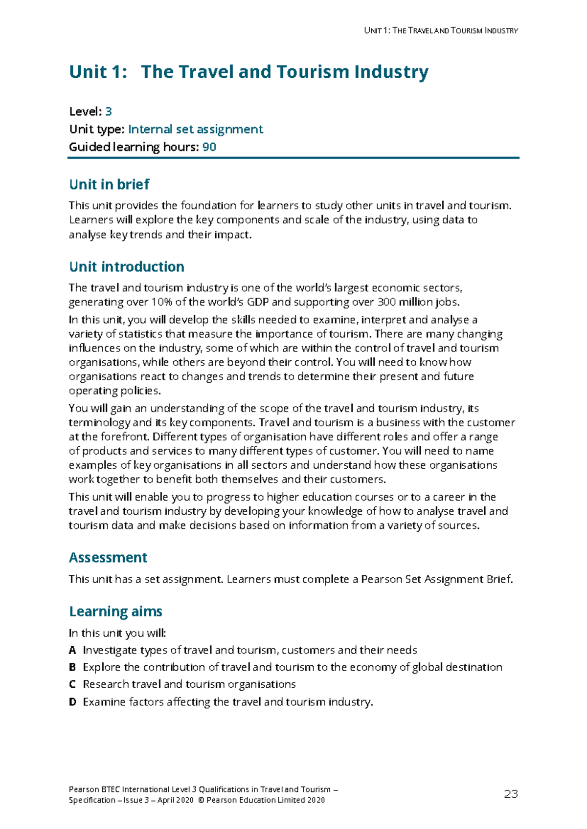 41008 M Unit Specification - Overview of The Travel & Tourism Sector ...